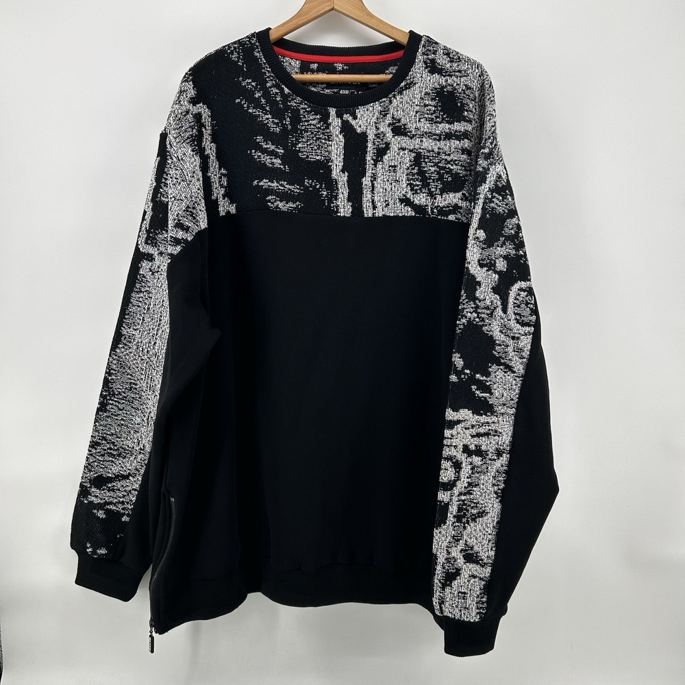 Makobi Sweater Mens 4XB Black White Knit Streetwear Big Tall Crewneck